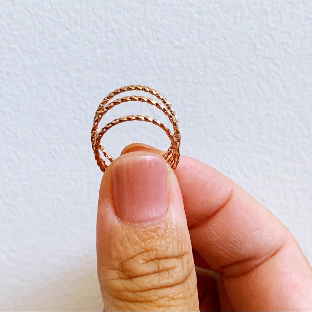 Rose Gold Twist Band Dainty Thin Rings Trio Set